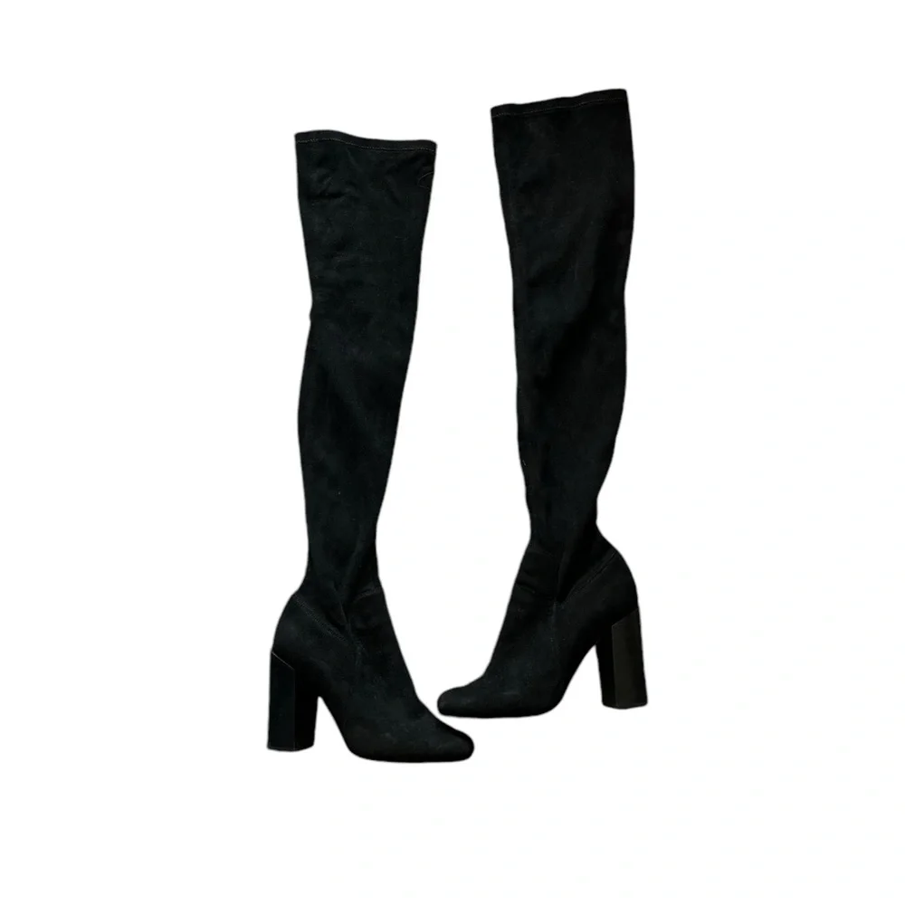 JEFFREY CAMPBELL Perouze Black Over The Knee Suede Heeled Boots
